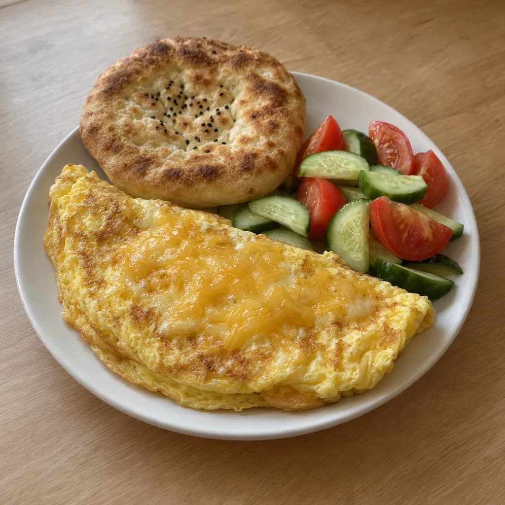Омлет с сыром и лепёшка